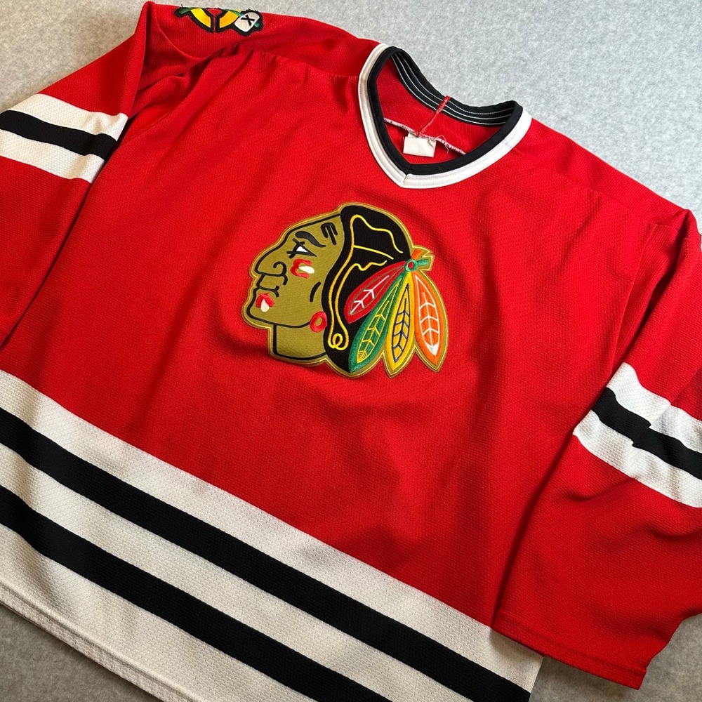 Vintage Chicago Blackhawks CCM Air-Knit Hockey Jersey Red Mens XL Made in USA